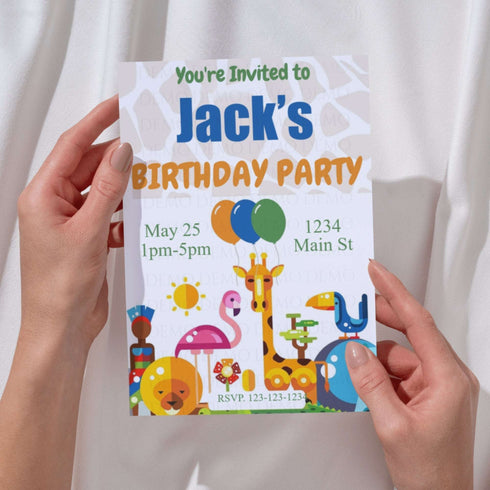 Zoo Animals Blue Personalized Invitation